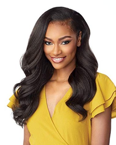 Sensationnel Instant Weave Half Wig - 4 Synthetic Blendwig Adjustable Drawstring for Seamless Hair Blending (1B OFFBLACK)