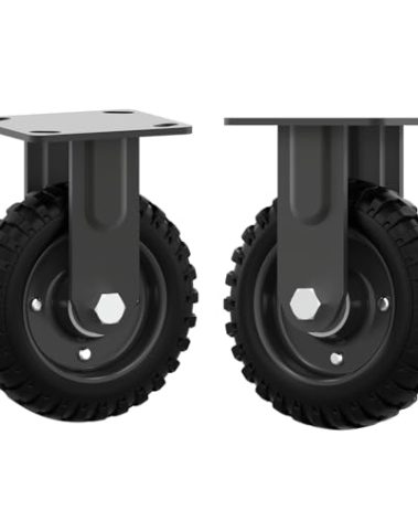8 Inch Fixed Heavy Duty Cast Iron Caster Wheel - 1000lb Capacity, Black Rim, Solid Rubber, Outdoor, Flat Free for Carts, Dolly, Workbench, Trolley, DIY Tools(2 Pack)