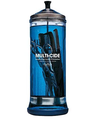 ForPro Multi-Cide Tall Glass Jar, for All Hairstyling Tools Including Brushes, Combs & Shears, 37 oz