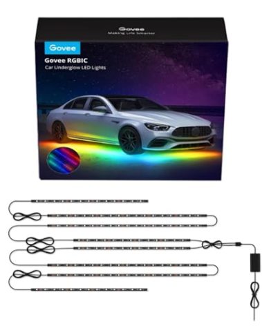 Govee Car Underglow Lights, 8 pcs RGBIC Under Car Lights with 16 Million Colors and 45 Scene Modes, Exterior Car Lights with App Control, 3 Music Modes LED Lights for Cars, SUVs, Trucks, DC 12-24V
