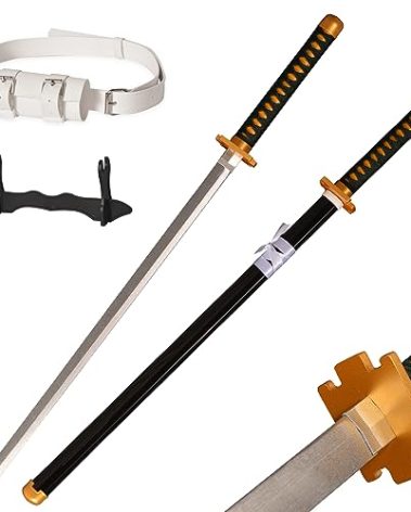 40" Anime Otsukotsu Yuta Samurai Sword with Belt/Display Stand, Cosplay Props,for Cosplay,Dispaly,Collection