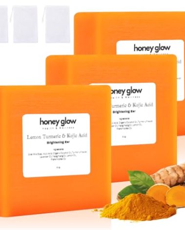 Nicgou Honey Glow Lemon Turmeric Kojic Soap Bar, Turmeric Soap Bar for Face ＆ Body，Natural Turmeric Handmade Soap for All Skin Types (3pcs)