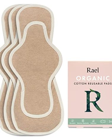 Rael Reusable Pads, Organic Cotton Cover Pad - Postpartum and Period Essential, Heavy Absorbency, Thin Cloth, Leak-Free, Washing Machine Safe (3 Count, Overnight)