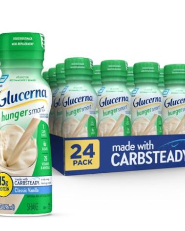 Glucerna Hunger Smart Diabetes Care Shake, Classic Vanilla, Diabetic Meal Replacement to Support Blood Sugar Management, 15g Protein, 180 Calories, Ready to Drink, 10-fl-oz Bottle, 24 Pack