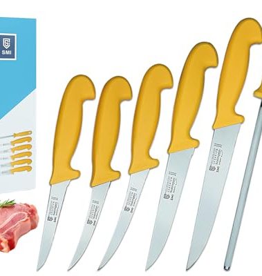SMI - 6 Pcs Solingen Butcher Knife Set Germany Professional Chef knife Set Boning Knife Sharpening Steel Rod Meat Knife Sharp Kitchen Knives - German steel 1.4116