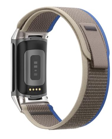 Elastic Nylon Bracelet Compatible with Fitbit Charge 6/Fitbit Charge 5 Bands for Women Men, Adjustable Solo Loop Sport Breathable Watch Bands for Fitbit Charge 6/Charge 5(Blue Gray)