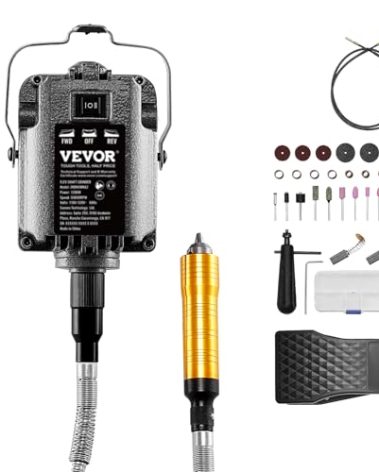 VEVOR Flex Shaft Grinder, 1200W 30,000RPM Electric Flex Shaft Rotary Tool Carver, Multi-functional Hanging Grinding Machine with 31PCS Accessories & Foot Pedal for Carving Buffing Drilling Polishing