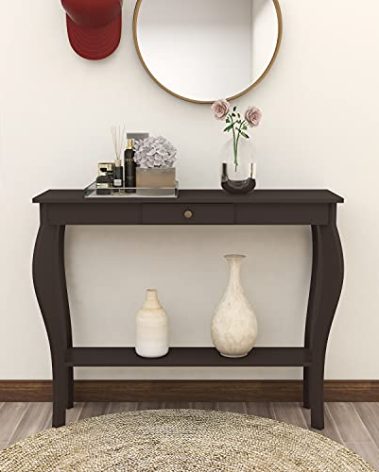 ChooChoo Narrow Console Table with Drawer, Chic Accent Sofa Entryway Table with Shelves for Entryway, Living Room, Hallway, Espresso