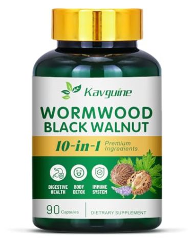 Kavguine 10 in 1 Wormwood Capsules - 90 Capsules Supplement, Black Walnut Hulls, Cloves, Black Pepper, Turmeric Curcumin Root, Peppermint Leaf, Supports Cut Health & Digestive Balance