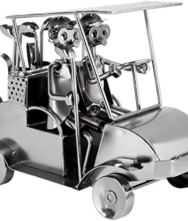BRUBAKER Nuts and Bolts Sculpture Golf Cart - Handmade Metal Man Figure Golf - 9.4 Inches Art Figure with Bolts and Metal Pieces - Gift Idea for Golf Fans