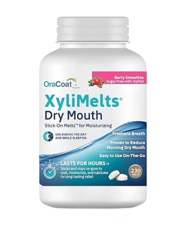 Oracoat XyliMelts for Dry Mouth Night Time or Day - Moisturizing Dry Mouth Adhering Discs, Sugar Free with Xylitol, 230 Count, Berry Smoothie Flavor, 8-Hour Relief