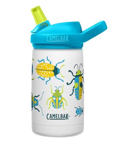 CamelBak Eddy+ Kids Bite Valve Straw Insulated Stainless Steel Water Bottle Bugs, 12oz