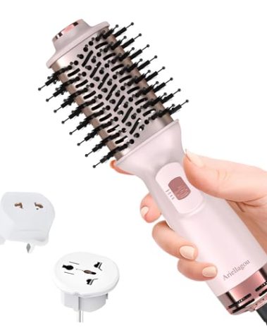 Ariellagou Dual Voltage Travel Hair Dryer Brush Mini Hot Air Brush with European Plug One Step Blow Dryer and Styler Volumizer for Home and Salon Use