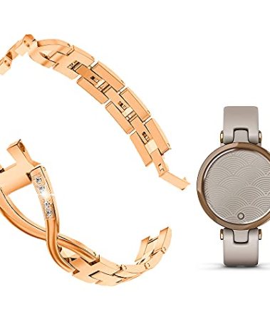C2D JOY Stainless Steel Straps Compatible with Garmin Lily Smartwatch Replacement Band for Women Jewelry Bracelet Dressy Wristband - Rose Gold