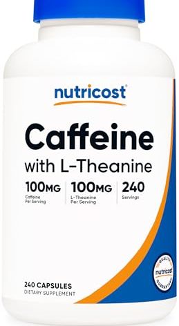 Nutricost Caffeine with L-Theanine, 100mg of Each, 240 Capsules, 240 Servings - Non-GMO and Gluten Free