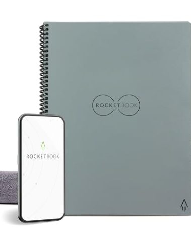 Rocketbook Core Reusable Spiral Notebook, Executive Size 6x8.8, Gray - Lined Pages, App-Connected, Erasable, Durable Cover, Ideal for School, Work, and Creative Projects