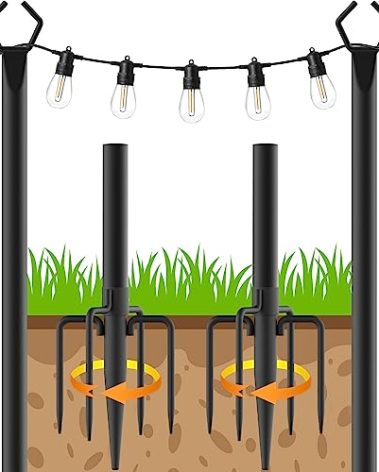 Beizelte 2 Pack String Light Poles,10 Ft Light Poles for Outside String Lights,Outdoor Lights Pole with Fork,Metal Poles Stand for Patio Deck Backyard