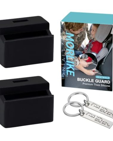 Morlike Silicone Seatbelt Secure Buckle Safety Cover Lock | Keep Children Safe in Car Seat and Prevent Kids from Accidentally Unbuckling | Buckle Guard Fits Almost Vehicles (Black, 2 Pack)