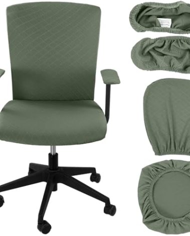 Tallew 4 Pcs Office Chair Covers Set Computer Universal Protective Stretchable Chair Seat Covers Desk Armrest Slipcovers Pads Office Cushion Backrest for Rotating(Olive Green)
