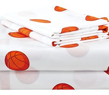 Chezmoi Collection 3-Piece Kids/Teens Sports Sheet Set - Soft Microfiber White Orange Basketball, Twin XL Size