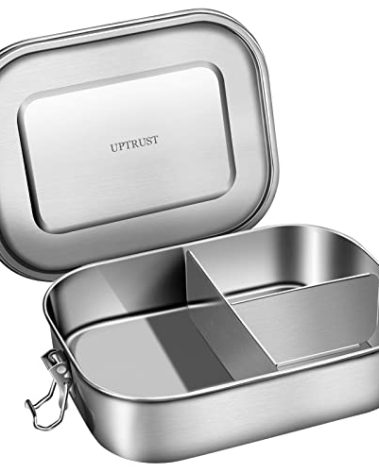 UPTRUST Leak Proof Stainless Steel Bento Lunch Container, (47OZ/1400ML) Metal Bento Lunch Box for Kids or Adults, 3 Compartment Packing Box for Work Lunch