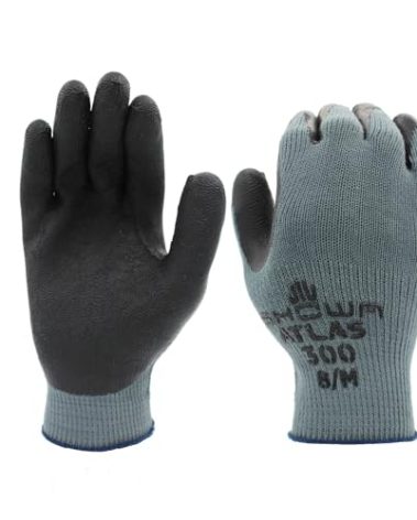SHOWA Atlas 300 Natural Latex Palm Coated General Purpose Work Glove with Poly/Cotton Liner, 10-Gauge, Black, Medium (12 Pair)