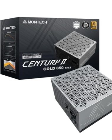 MONTECH Century II - 850W High-End ATX Gaming Power Supply - 80 Plus Gold & Cybenetics Platinum - Fully Modular - ATX 3.1 & PCIe 5.1 Ready with 12V-2x6 Cable - 10 Years Warranty
