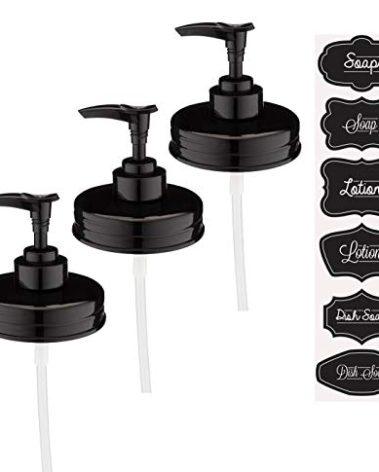 Jarmazing Products Mason Jar Soap Dispenser Lids - Plastic - Black - for All Regular Mouth Jars - 3 Pack