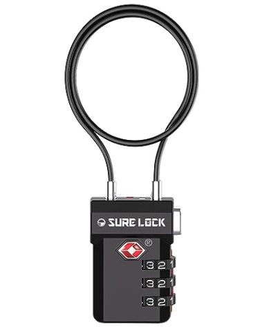 SURE LOCK TSA Approved 3-Digit Combination Luggage Locks – Open Alert Indicator, Re-settable Code with Zinc Alloy Body, Easy-Read Dials for Suitcase, Backpack, Gym Locker & Toolbox(Extra Long Cable)