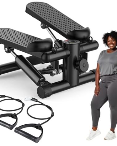 OLIXIS Steppers for Exercise at Home Workout Equipment, Mini Stepper Exercise Machine 300lbs, Twist Step with Resistance Bands, Cardio Weight Loss Equipment Home Fitness,Black