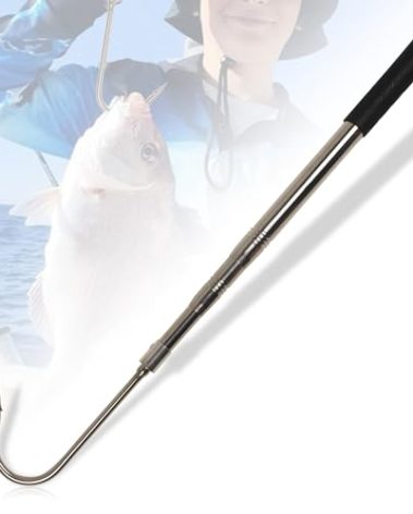 Dutiplus Telescopic Fish Gaff with Stainless Sea Fishing Spear Sharp Hook Tackle, Non-Slip Handle Thickened Aluminium Alloy Pole for Saltwater Offshore Ice Tool (Big Fish Hook + 2.5ft Telescopic Rod)