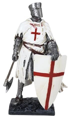 Ebros Gift Templar White Cloak Caped Medieval Crusader Axeman Knight at Battle Day's End Figurine 7.25" H Medieval Royal Suit of Armor Knight of The Cross Resin Collectible