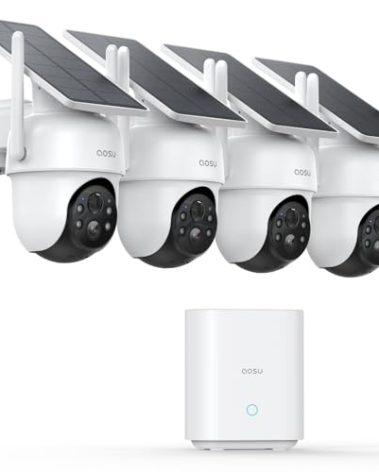 AOSU Security Cameras Outdoor Wireless, 4 Cam-Kit, No Subscription, Solar-Powered, Home Security Cameras System with 360° Pan & Tilt, Auto Tracking, 2K Color Night Vision, Easy Setup, 5G & 2.4G WiFi