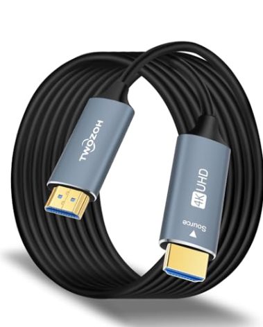 Twozoh Fiber Optic HDMI Cable 165FT, 4K Fiber HDMI to HDMI Cable 4K/60Hz (4:4:4 HDR10 HDCP2.2) 1440p 144Hz 18Gbps High Speed UHD Fiber HDMI Cord(50M)