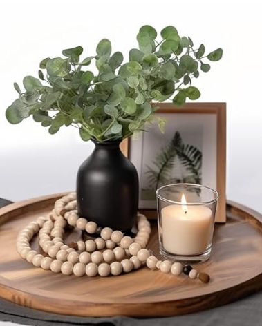11.5 Inch Wood Round Decorative Tray for Home Decor, Coffee Table, Dining Table, Kitchen Island, Bathroom Counter