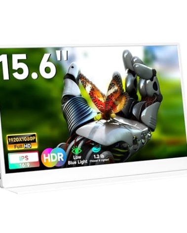 QAF 15.6 Inch Portable Monitor for Laptop, FHD 1080P USB-C HDMI 100% sRGB HDR IPS Display, Ultra-Thin Travel Second Screen Compatible with Laptop Mac PC Phone PS5 Xbo Switch, Built-in Speakers (White)