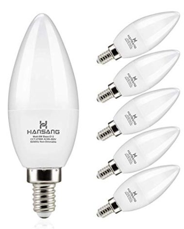 hansang Candelabra LED Bulbs,60 Watt Equivalent,600LM Warm White 2700K,Type B Light Bulb,E12 Small Base,Decorative Chandelier Bulb,Ceiling Fan Bulbs,Non-Dimmable,Pack of 6