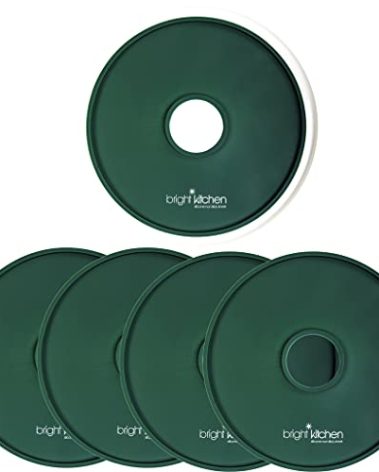 4 Fruit Leather Silicone Dehydrator Sheets with EDGES - NON-Toxic for Nesco Round Dehydrators Lip Mold Hold Batter Liquids Fruit Roll Up Fruit Leather Circle ReUsable Flexible Non Stick