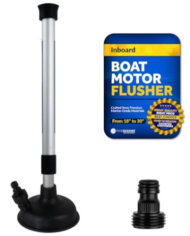 Five Oceans Inboard Motor Muff, Universal Inboard Motor Flusher, Fake a Lake - Black PVC Marine Grade Round Cup Muff, Telescoping Shaft from 18" to 30", Garden Hose Connector & Quick Connect - FO4602