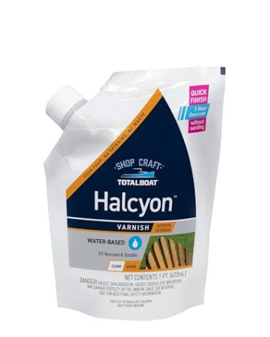 TotalBoat-520022 - Halcyon Marine Varnish (Gloss, Pint) | Water-Based Polyurethane Wood Finish | Clear Gloss UV Protection for Interior and Outdoor Use