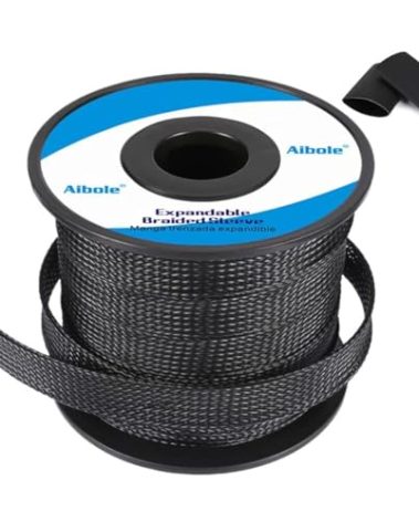 100Ft-1inch PET Expandable Braided Wire Sleeving,Wire Loom Cable Sleeve for TV,Computer,Home Theater,Automotive,Home Industrial,Electrical Wires,Chemical,Protect Cat from Chewing Cords,Black