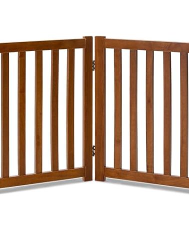 LZRS 2-Panel Wooden Free Standing Foldable Dog Gate Indoor – Solid Hardwood 24" High, Step-Over Safety Pet Gate for Doorways, Stairs & Small Spaces - Indoor Use, Oak