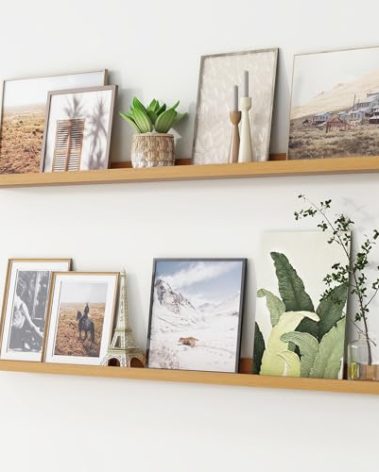 Picture Ledge Shelf, Floating Shelves Set of 2, 48 Inches Long Large Nursery Book Shelves for Toys Storage, Kids Bookshelf Wall Mounted for Living Room Bedroom Decor Books Photo Frames, Natural Oak