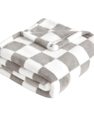 Yurhap Checkered Baby Blanket Fleece Baby Blankets Neutral for Boys Girls, Super Soft Warm Lightweight Infant Toddler Newborn Receiving Gifts for Crib Stroller, 30x40 Inch, Greige