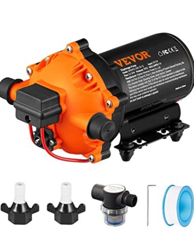 VEVOR Water Diaphragm Pump, 12V DC, 5.5 GPM Flow, 70 PSI Rated Pressure (40-100 PSI Adjustable), 1/2" MNPT Self Priming Sprayer Pump with Pressure Switch for Car Washing, Agricultural Irrigation