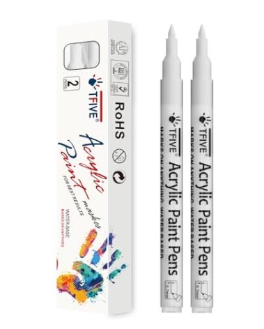 TFIVE White Paint Marker Paint Pens - 2 Pack Acrylic Permanent Marker, 0.7mm Extra Fine Tip Paint Pen for Art Projects, Drawing, Rock Painting, Ceramic, Glass, Wood, Plastic, Metal, Canvas DIY Crafts