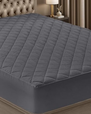 Utopia Bedding Quilted Fitted Mattress Pad, Queen Size, Elastic Fitted Mattress Topper Protector and Cover Stretches up to 16 Inches Deep, Machine Washable (Grey)
