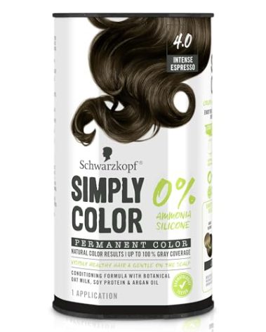 Schwarzkopf Simply Color Hair Color 4.0 Intense Espresso, 1 Application - Permanent Hair Dye for Healthy Looking Hair without Ammonia or Silicone, Dermatologist Tested, No PPD & PTD