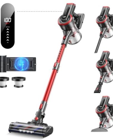 WLUPEL Cordless Vacuum Cleaner, 450W/38Kpa Vacuum Cleaners for Home with LED Screen, Up to 55 Mins Runtime, 1.2L Dust Cup, Anti-Tangle Stick Vacuum for Pet Hair Carpet and Hardfloor
