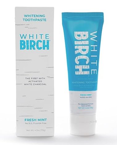 White Birch Activated Charcoal Toothpaste - Professional Teeth Whitening - Natural, No Fluoride Oral Care